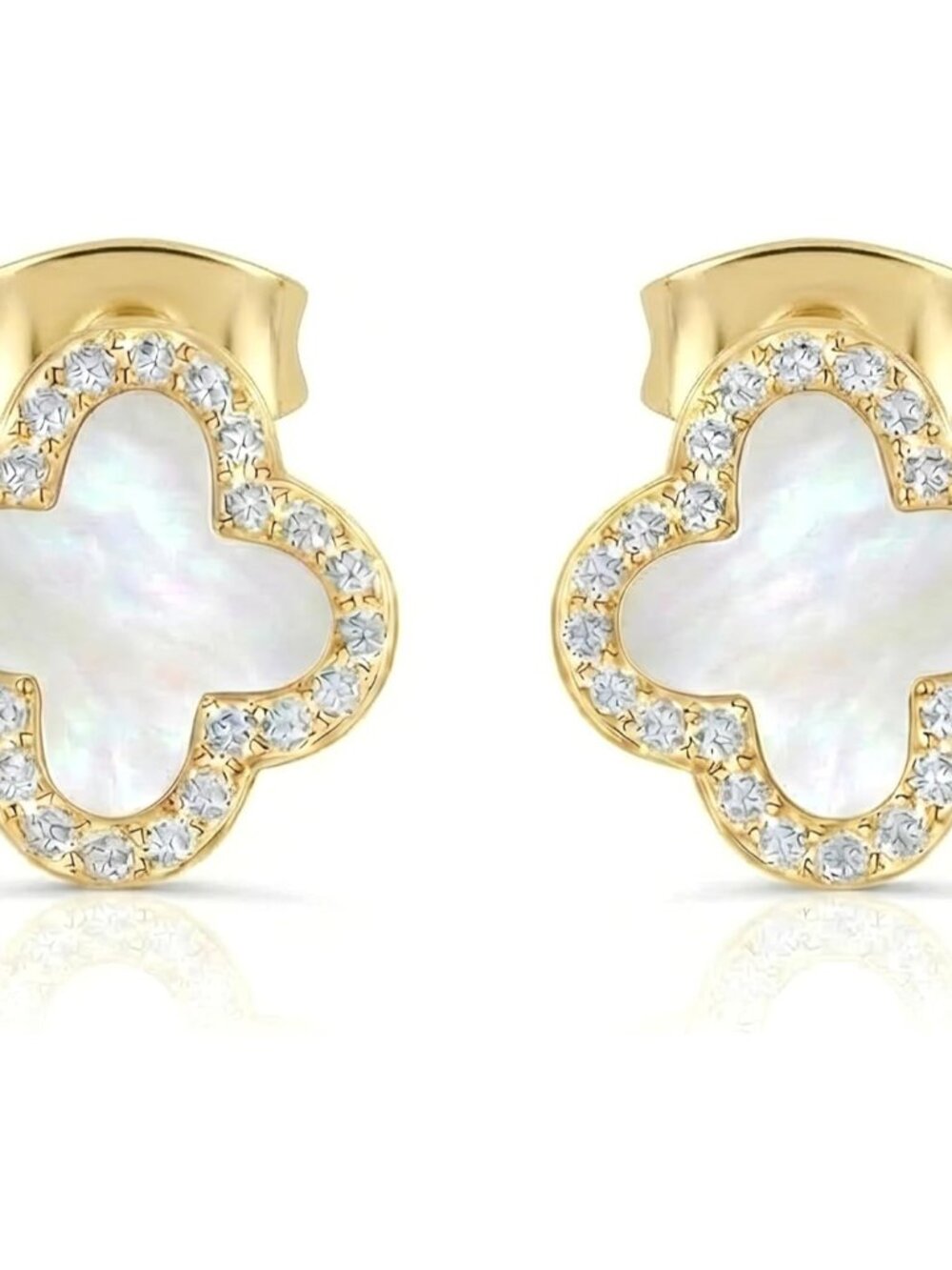 Clover Crystal Earrings for Women | 18K Gold Plated Lucky 4 Leaf Ear Studs | Fou